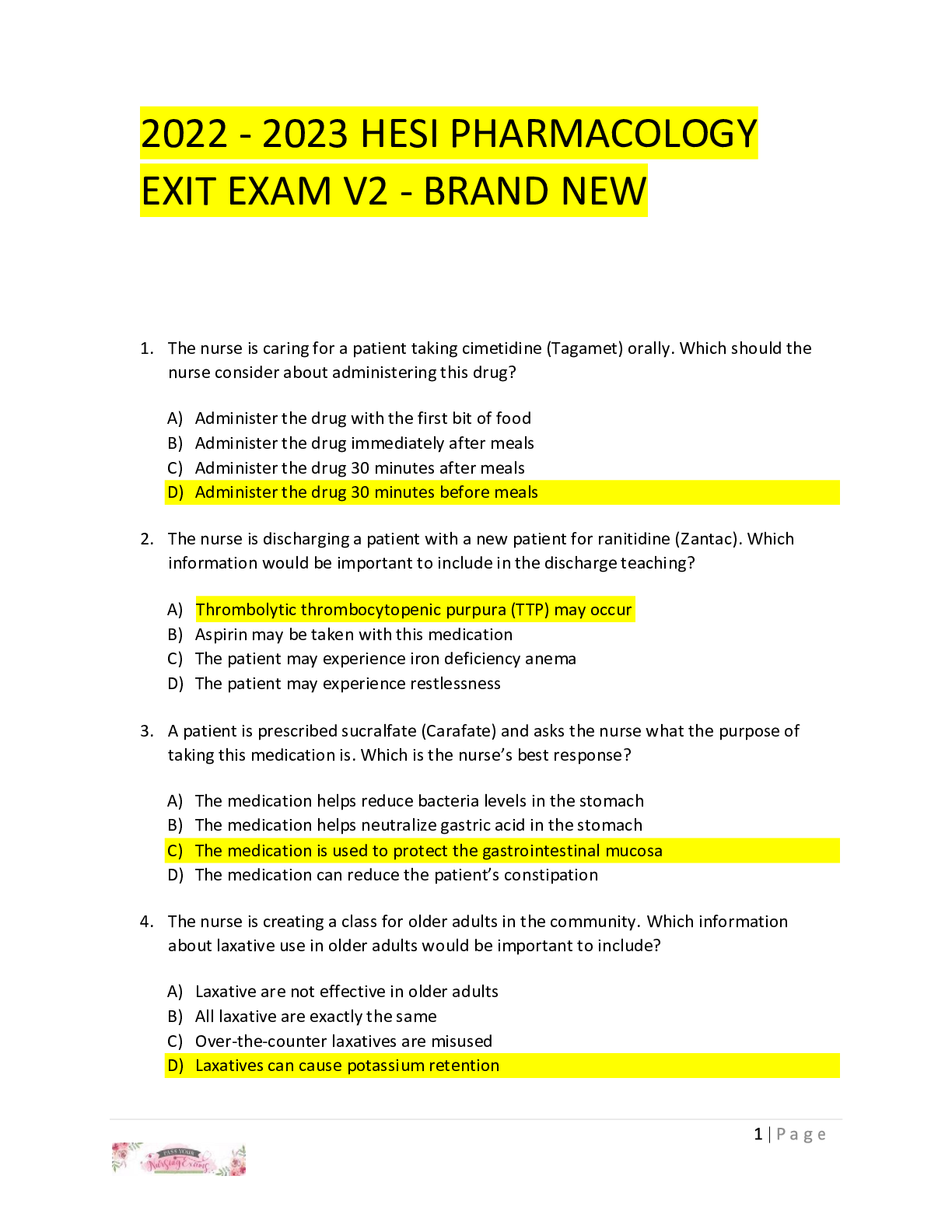 Preview image for 2022 - 2023 HESI PHARMACOLOGY  EXIT EXAM V2 - BRAND NEW